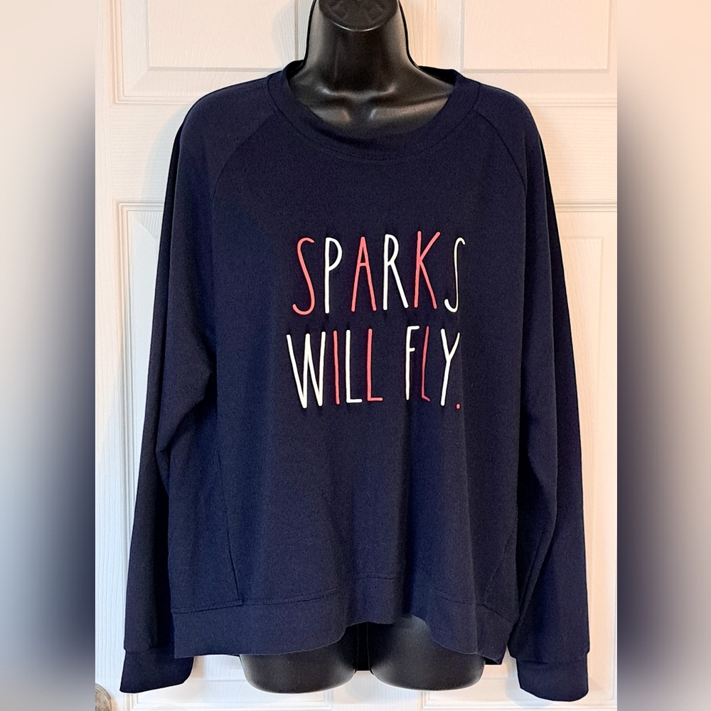 Rae Dunn Blue "Sparks Will Fly" Top